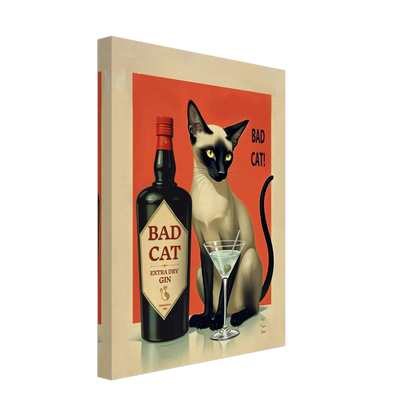 Siamese Cat Gin Martini Cocktail Art Print 30x40 cm 12x16″ Gallery Wrapped Canvas No Frame