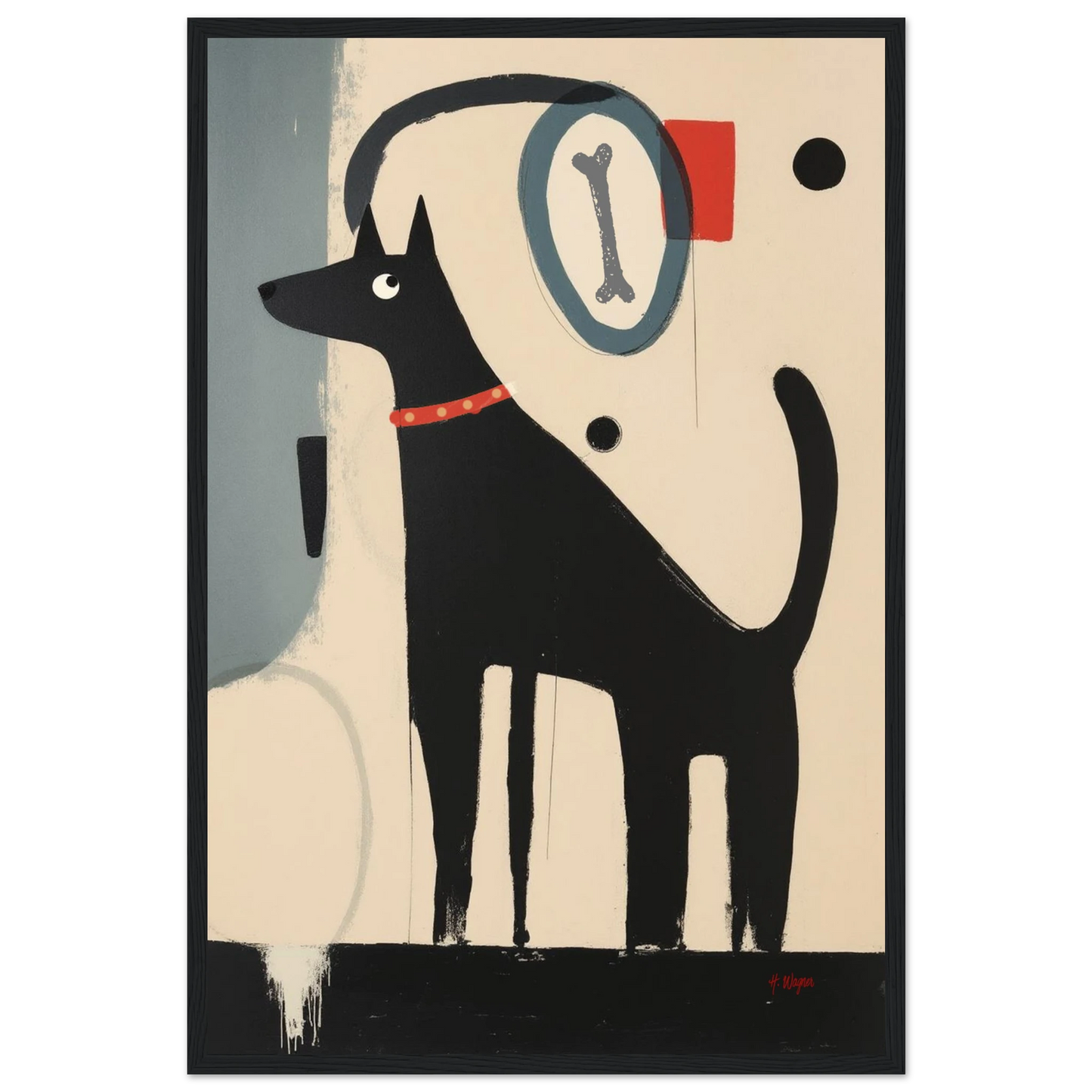 Quirky Modern Dog Art Print 40x60 cm 16x24″ Premium Matte Paper Wooden Framed Poster Black Wood Frame