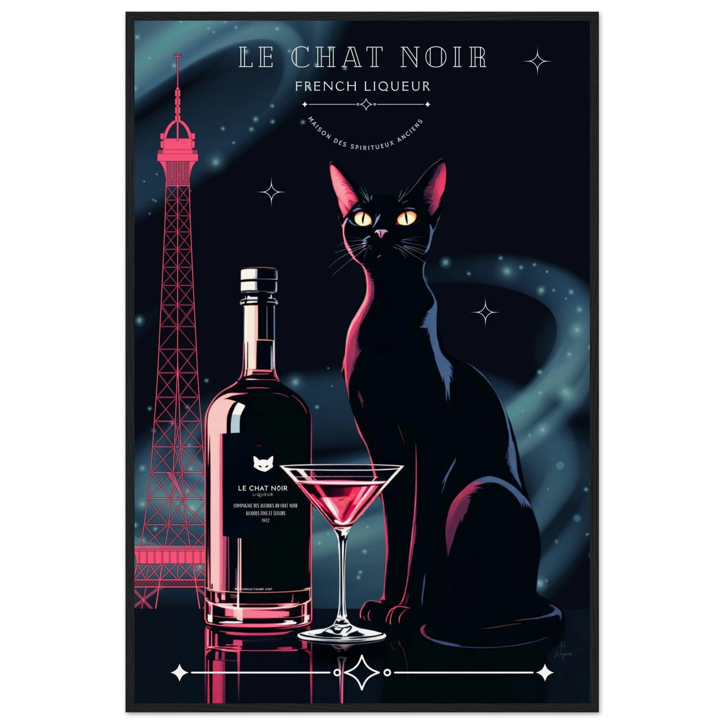 Art Deco Le Chat Noir French Black Cat Art Print 60x90 cm 24x36″ Museum-Quality Matte Paper Wooden Framed Poster Black frame