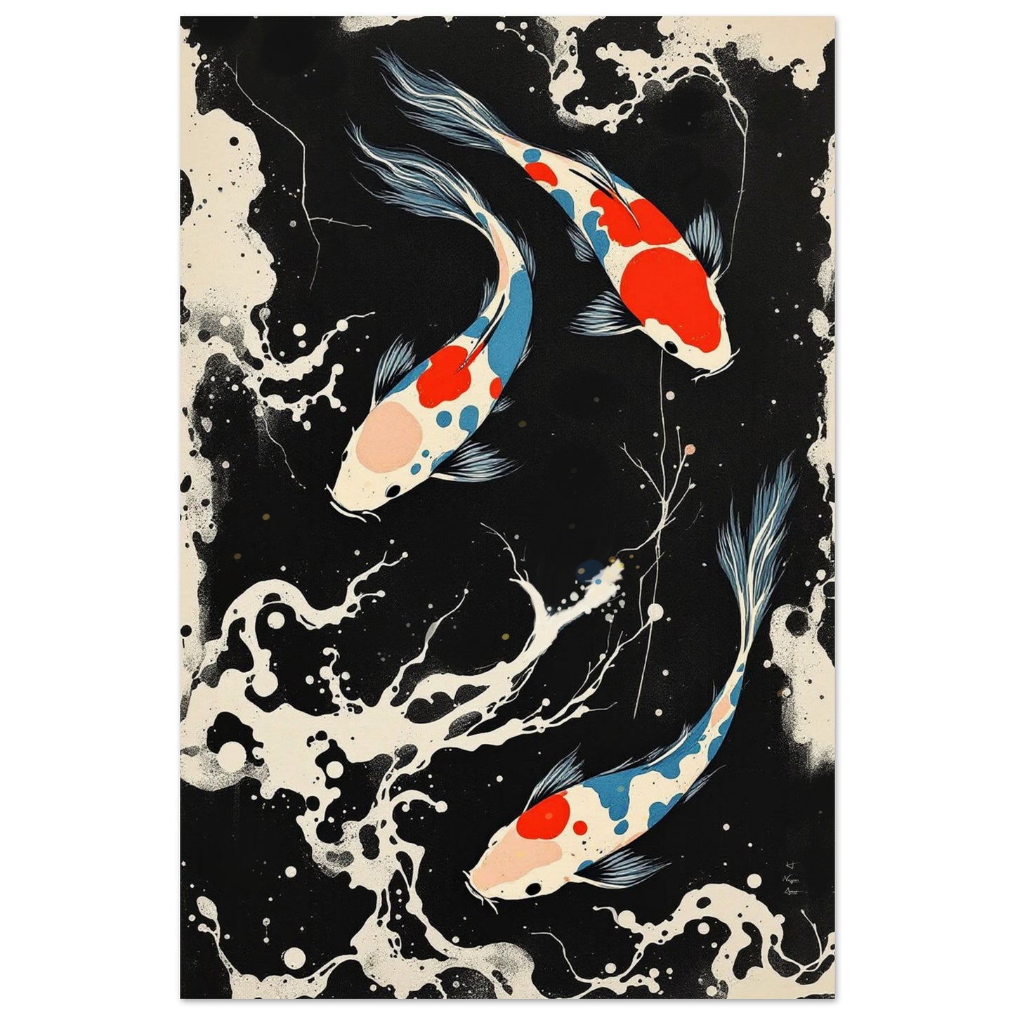 Modern Black White Koi Fish Ocean Art Print 60x90 cm 24x36″ Museum-Quality Matte Paper Poster No Frame