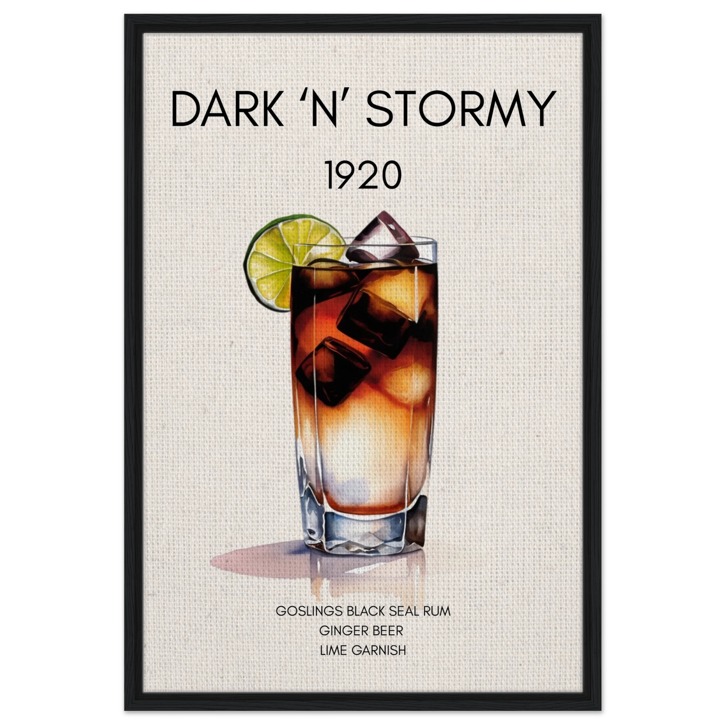 Dark n Stormy Cocktail Drink Bar Art Print Black Wood Frame 60x90 cm 24x36″ Framed Canvas
