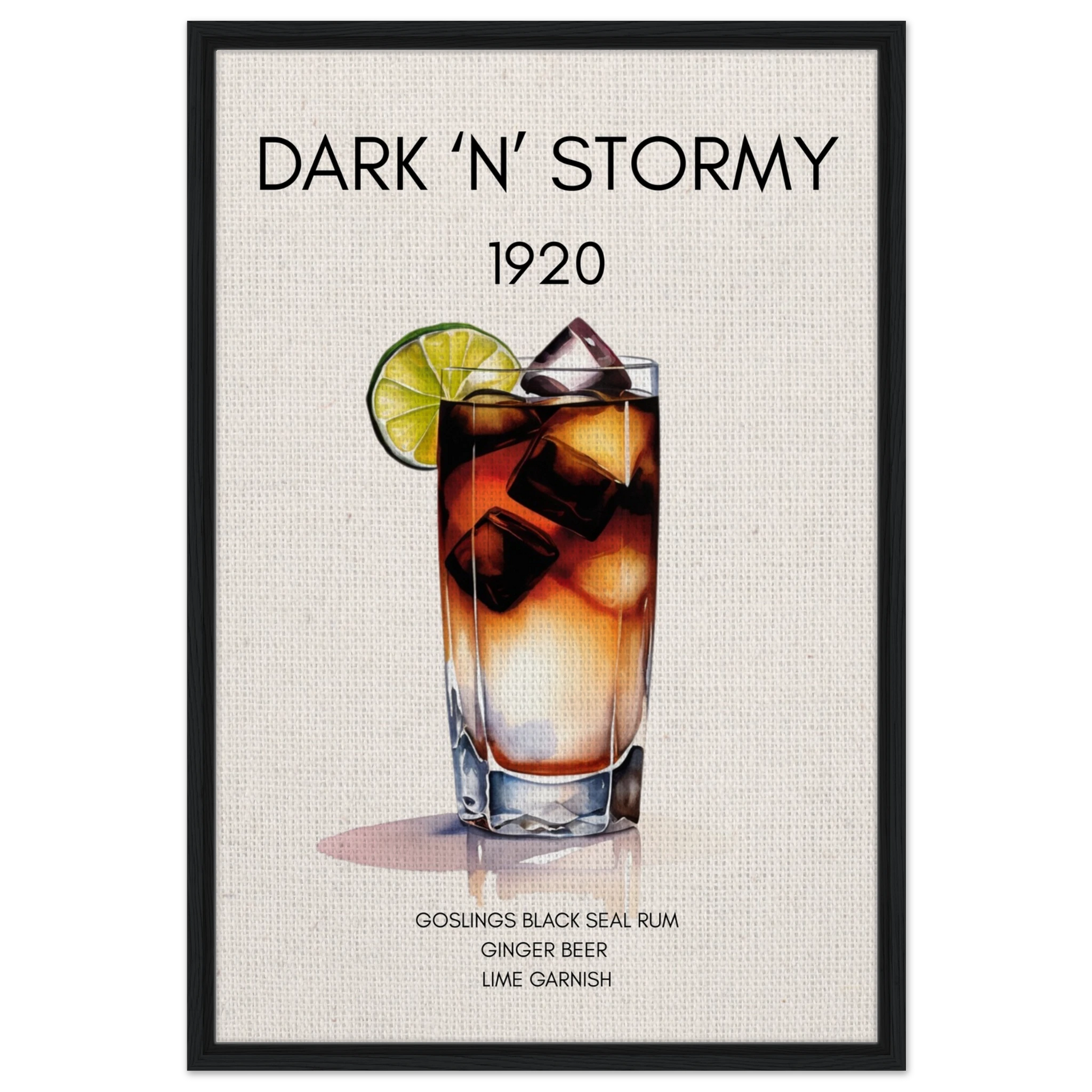 Dark n Stormy Cocktail Drink Bar Art Print Black Wood Frame 60x90 cm 24x36″ Framed Canvas