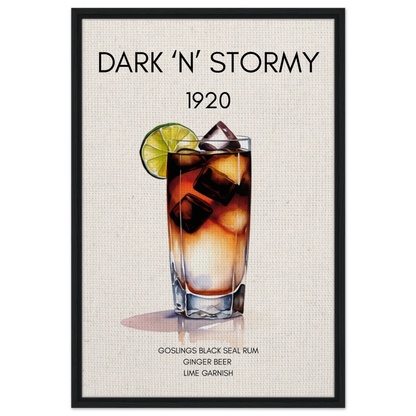 Dark n Stormy Cocktail Drink Bar Art Print Black Wood Frame 60x90 cm 24x36″ Framed Canvas
