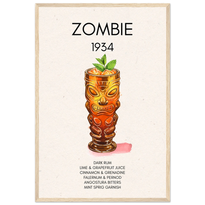 Zombie Tiki Cocktail Bar Art Print Light Wood Frame 40x60 cm 16x24″ Premium Matte Paper Wooden Framed Poster