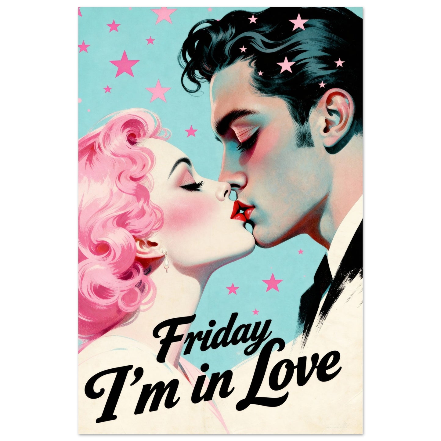 Friday I'm In Love - Retro Romantic Art Print 24x36″ Premium Matte Framed Poster - Black Wood