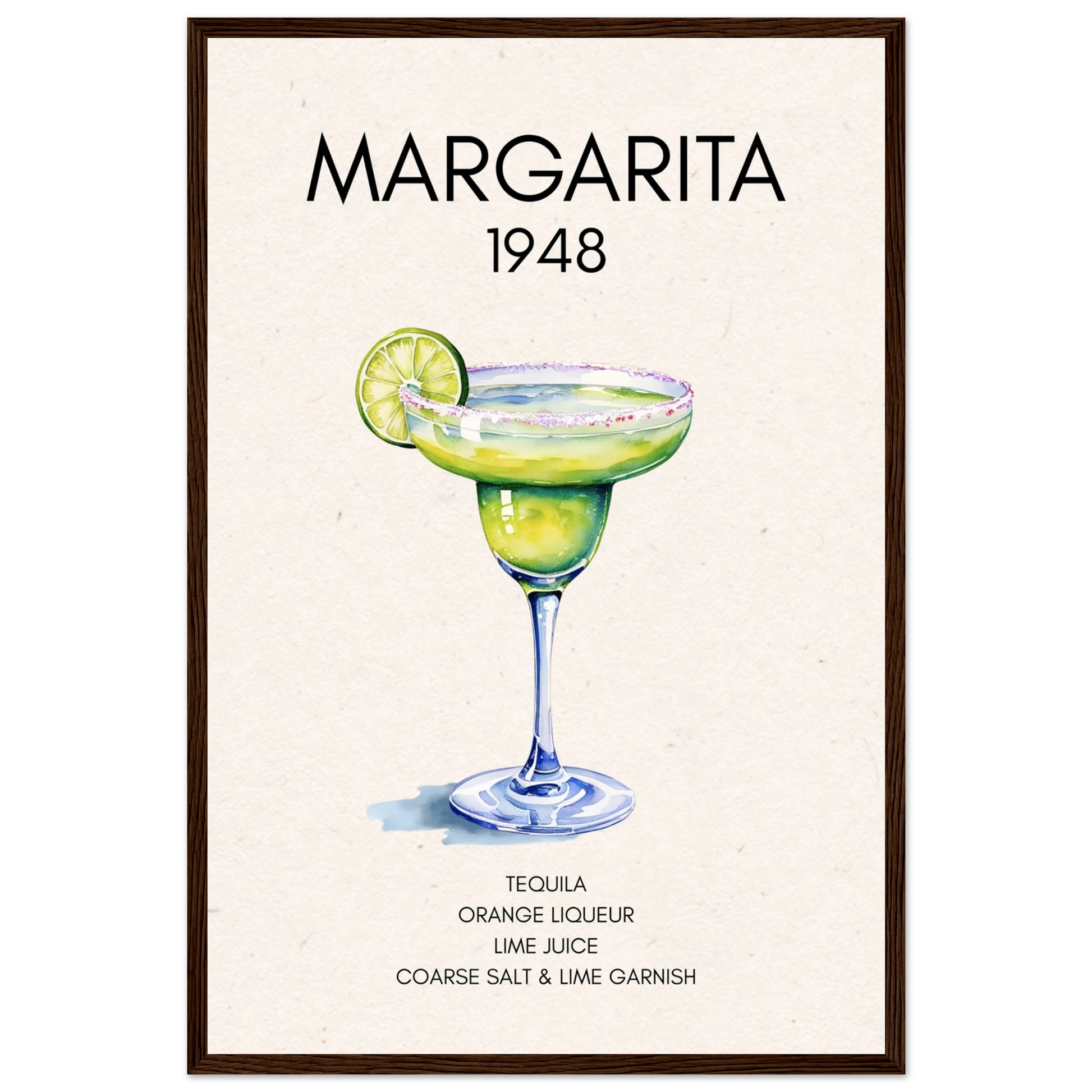 Margarita Cocktail Bar Art Print Dark Brown Wood Frame 40x60 cm 16x24″ Premium Matte Paper Wooden Framed Poster