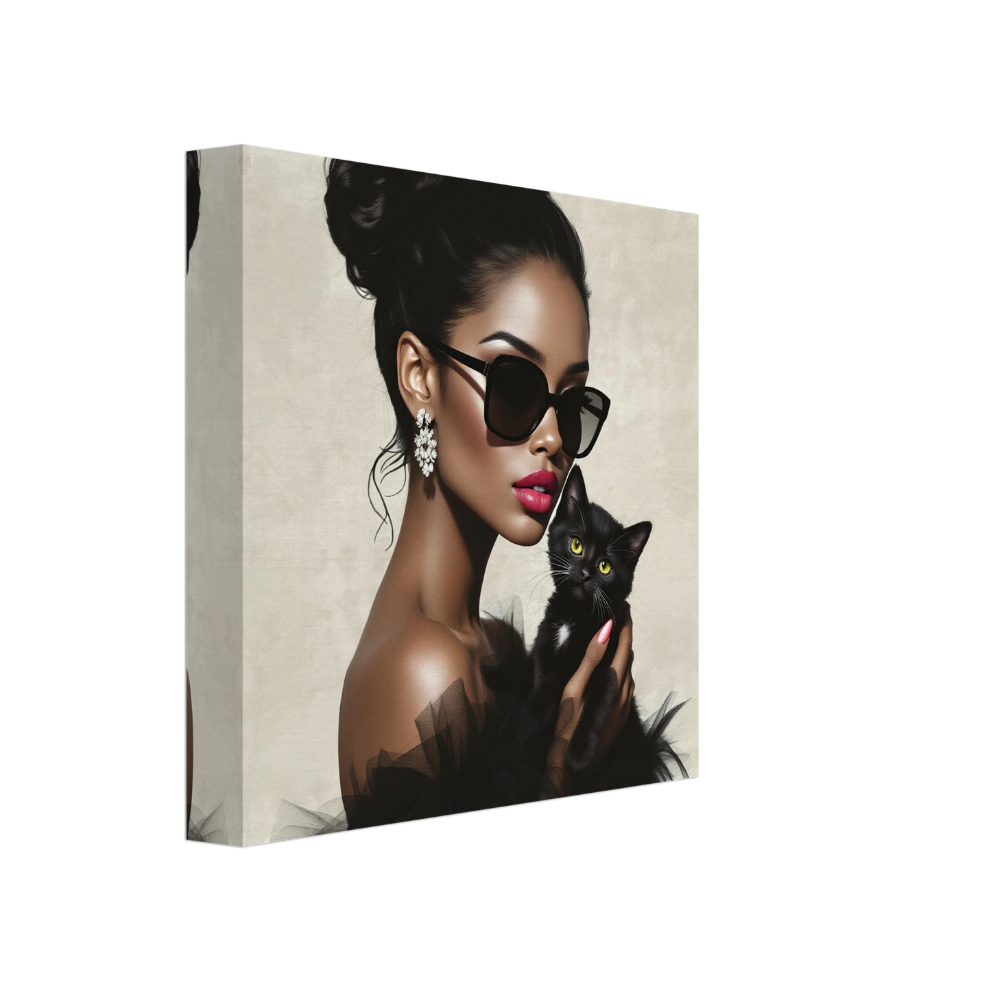 Retro Glam Fashion Model Kitten Art Print Gallery Wrapped Canvas 20x20 cm 8x8″