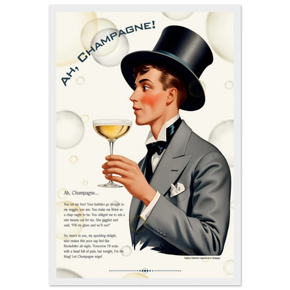 Art Deco Champagne Funny Poem Art Print 30x45 cm 12x18″ Classic Matte Paper Wooden Framed Poster White frame