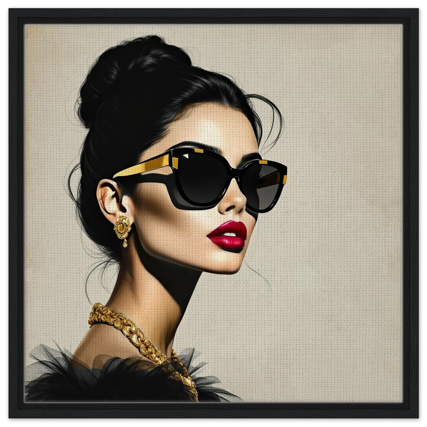 Golden Girl Chic Runway Model Art Print 60x60 cm 24x24″ Framed Canvas