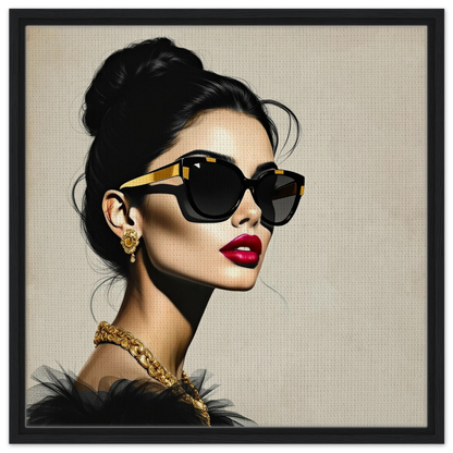 Golden Girl Chic Runway Model Art Print 60x60 cm 24x24″ Framed Canvas