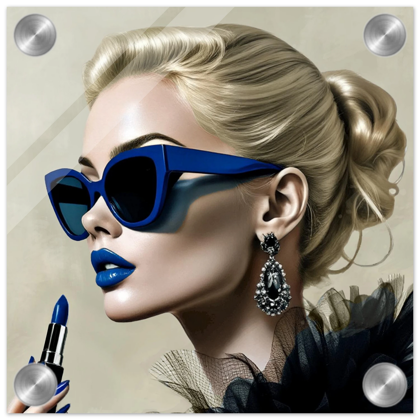 Retro Fashion Model Blue Lipstick Art Print 20x20 cm 8x8″ Sleek Acrylic Print