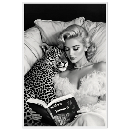 Hollywood Starlet Leopard Cat Art Print 60x90 cm 24x36″ Museum-Quality Matte Paper Wooden Framed Poster White Wood Frame