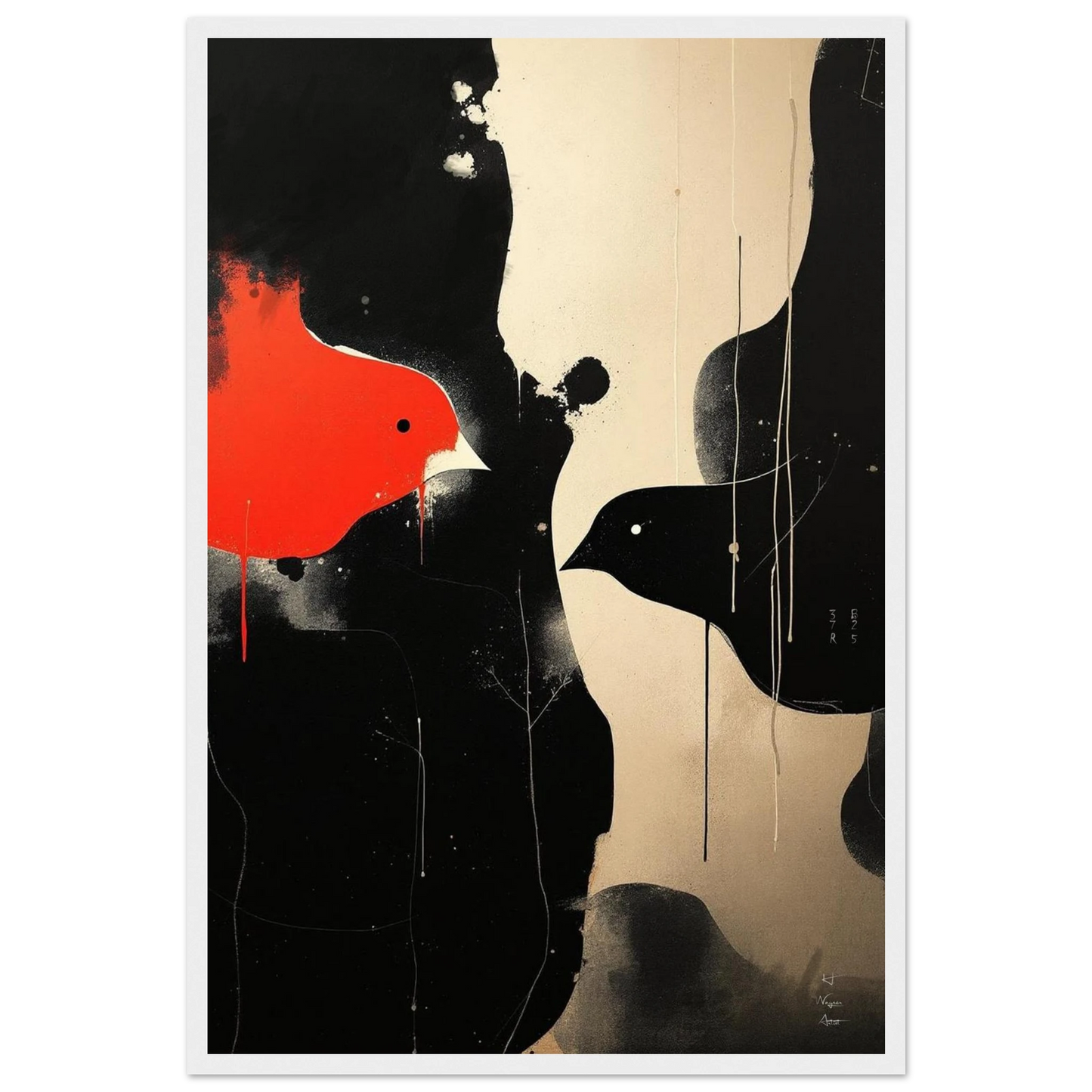 Abstract Bird Minimalist Fine Art Print 40x60 cm 16x24″ Premium Matte Paper Wooden Framed Poster White Wood Frame