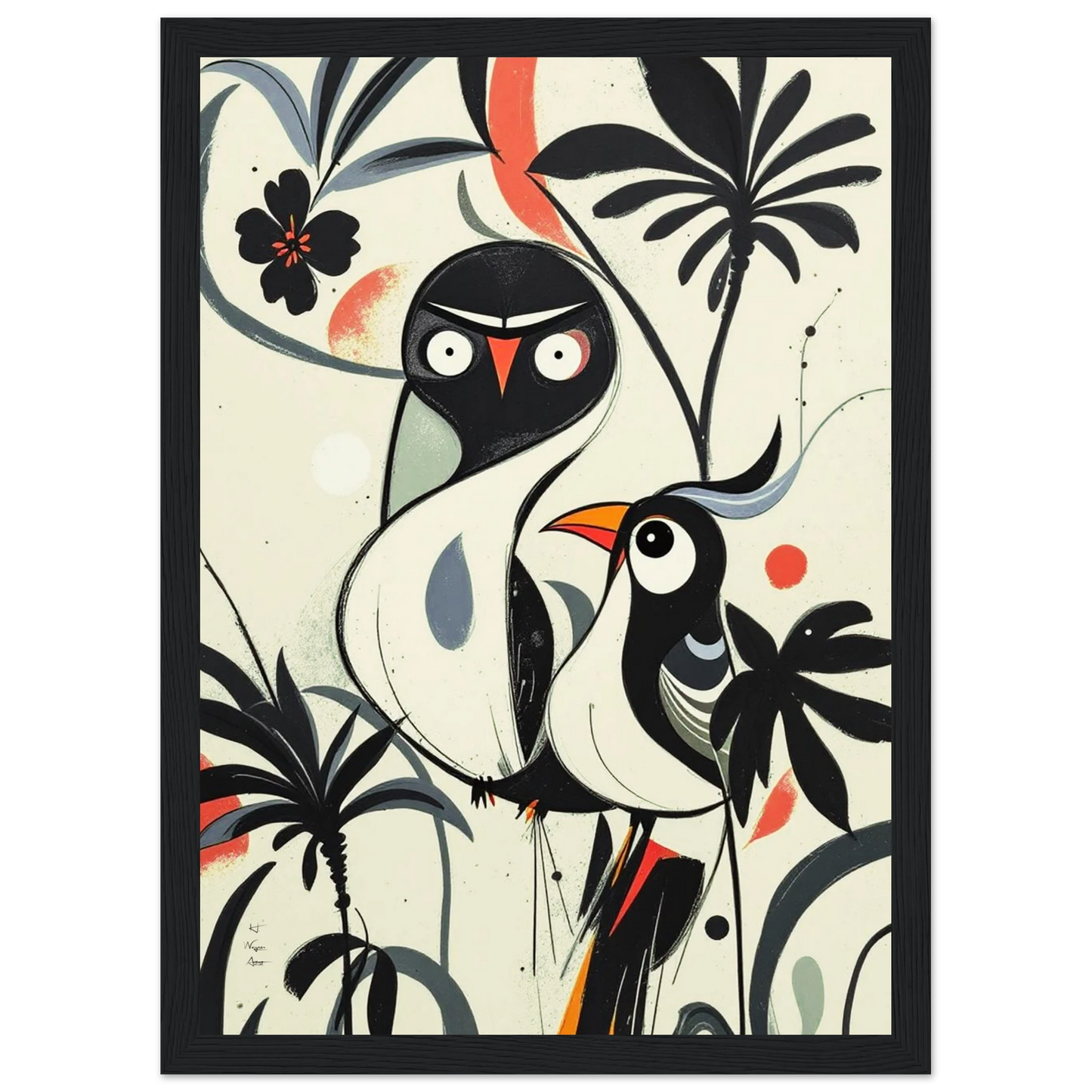 Abstract Bird Modern Tropical Art Print Black Wood Frame 21x29.7 cm 8x12" Classic Matte Paper Wooden Framed Poster