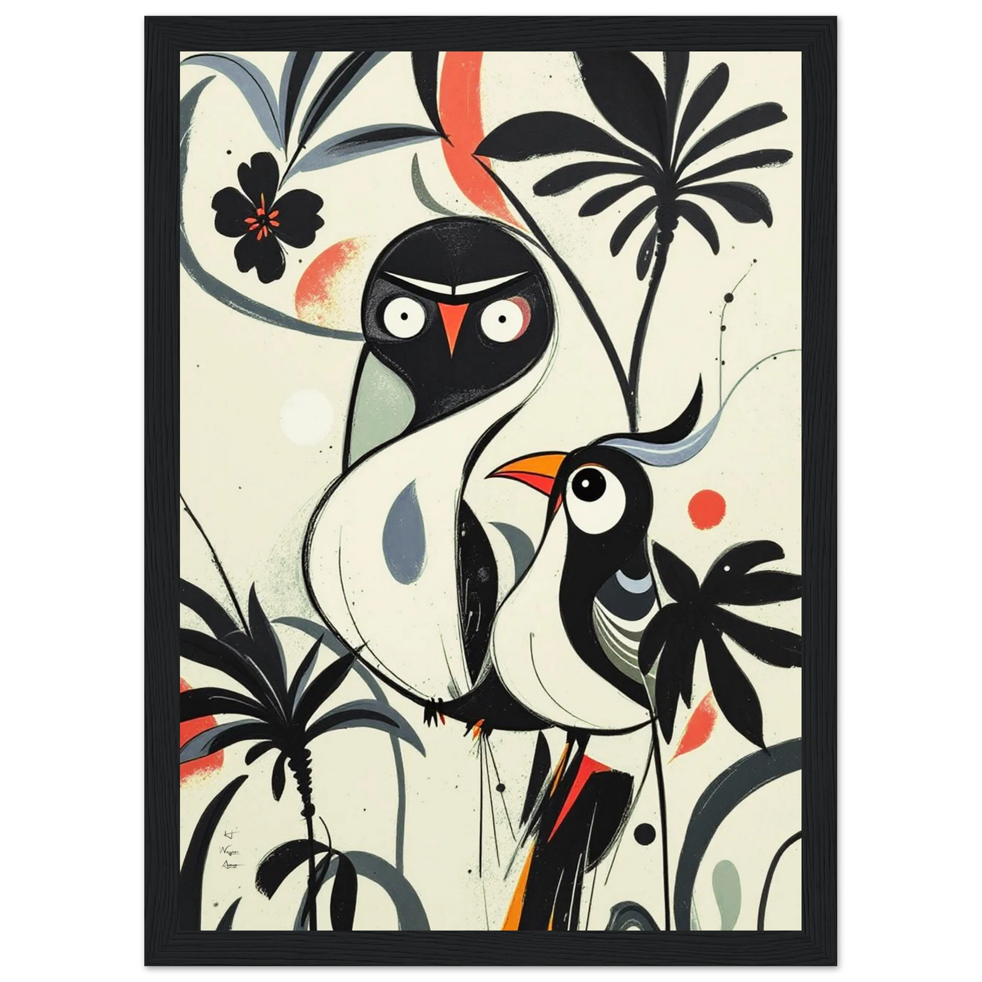 Abstract Bird Modern Tropical Art Print Black Wood Frame 21x29.7 cm 8x12" Classic Matte Paper Wooden Framed Poster