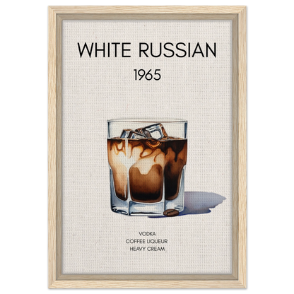 White Russian Cocktail Bar Art Print Light Wood Frame 30x45 cm 12x18″ Framed Canvas