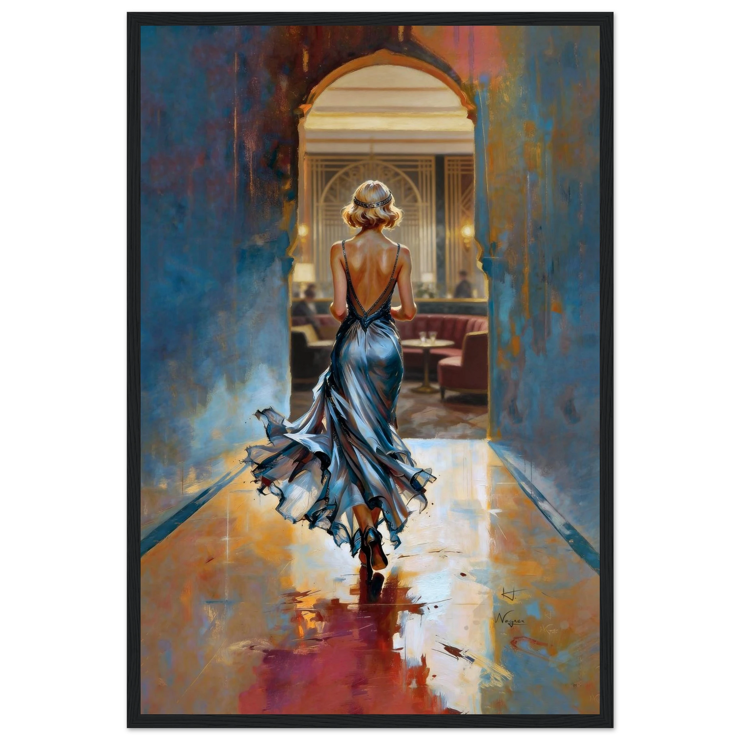 1920s Speakeasy Gatsby Flapper Art Deco Print 30x45 cm 12x18″ Framed Canvas Dark Brown Wood Frame