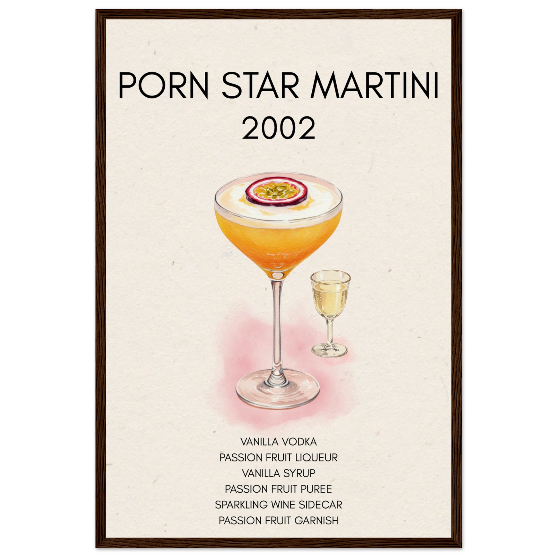 Porn Star Martini Bar Art Cocktail Print Dark Brown Wood Frame 40x60 cm 16x24″ Museum-Quality Matte Paper Wooden Framed Poster