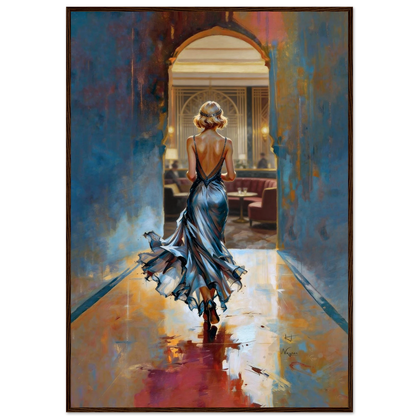 1920s Speakeasy Gatsby Flapper Art Deco Print 70x100 cm 28x40″ Premium Matte Framed Poster Dark Brown Wood Frame