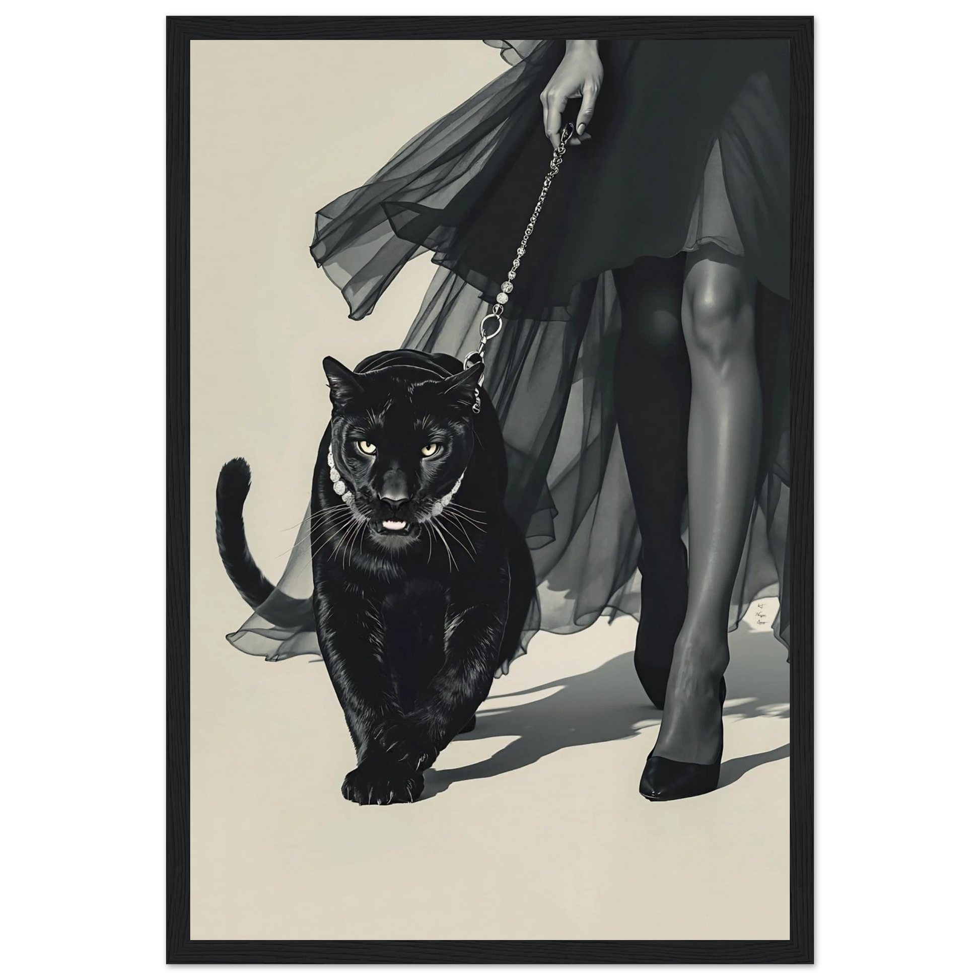 Retro Fashion Model Panther Art Print Black Wood Frame 30x45 cm 12x18″ Museum-Quality Matte Paper Wooden Framed Poster