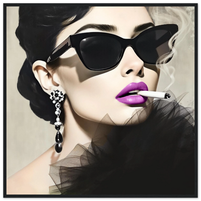 Smoking Girl Retro Fashion Model Art Print 70x70 cm 28x28″ Classic Matt Wooden Framed Poster