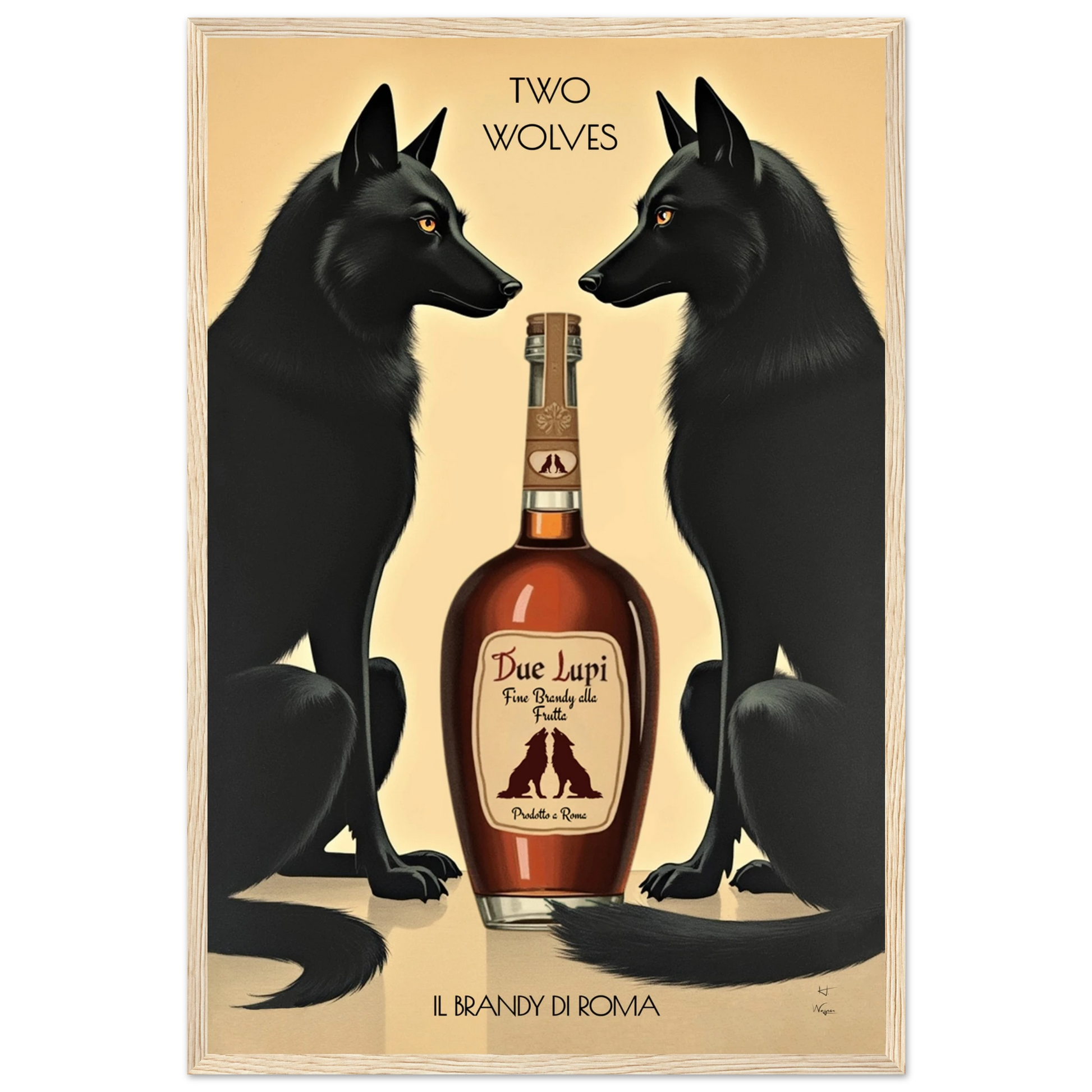 Two Wolves Italian Cocktail Bar Art Print 40x60 cm 16x24″ Premium Matte Paper Wooden Framed Poster Light Wood Frame