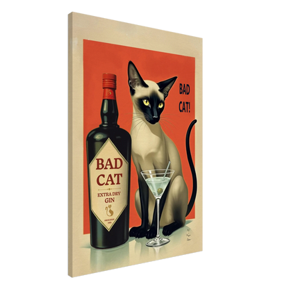 Siamese Cat Gin Martini Cocktail Art Print 70x100 cm 28x40″ Gallery Wrapped Canvas No Frame