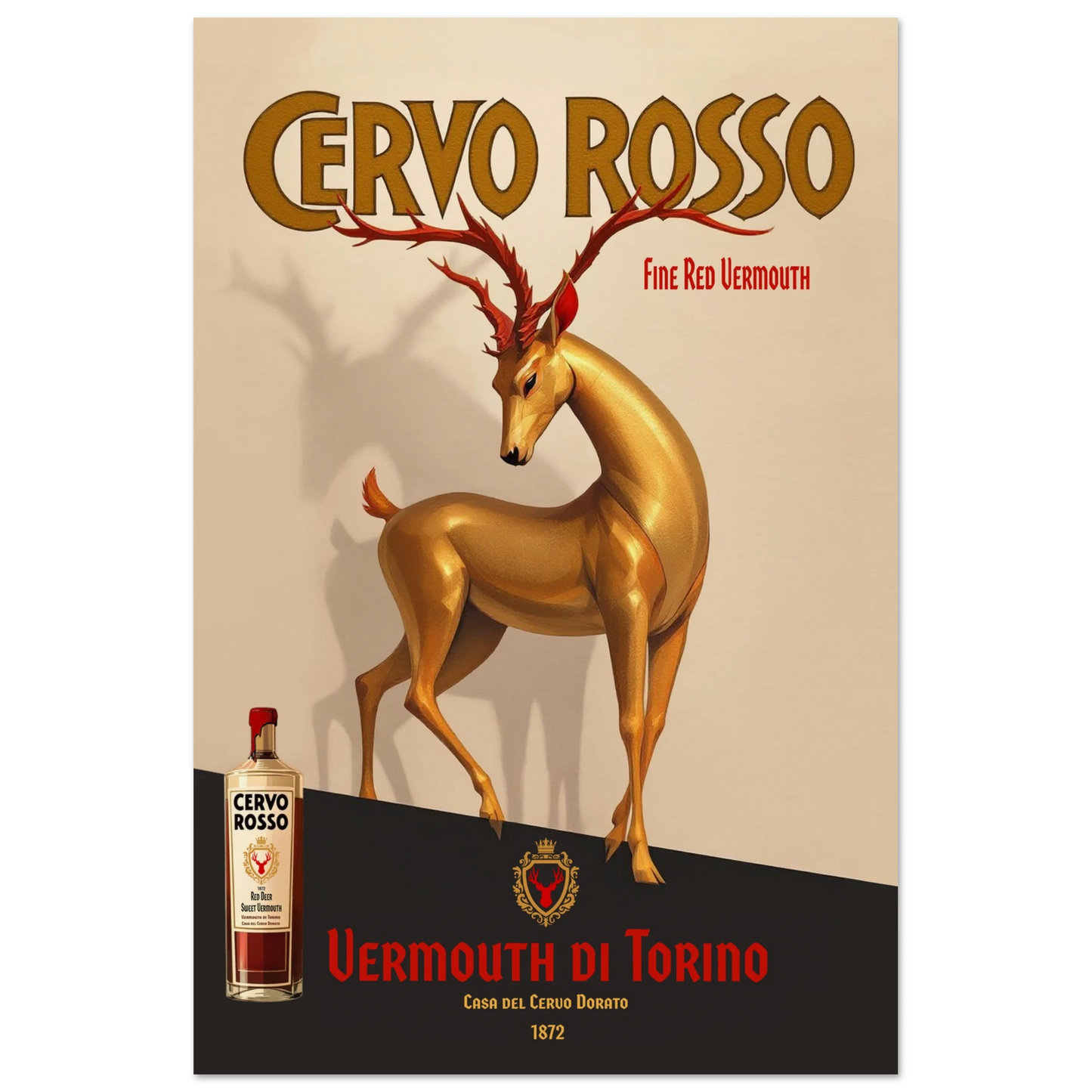 Art Deco Golden Deer Cocktail Bar Poster Print 60x90 cm 24x36″ Museum-Quality Matte Paper Poster No Frame
