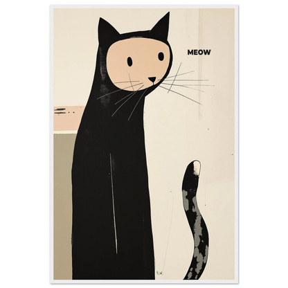 Quirky Modern Cat Art Poster Print 60x90 cm 24x36″ Classic Matte Paper Wooden Framed Poster White Wood Frame