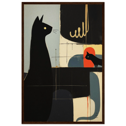Abstract Cat & Kitten Modern Art Print Dark Brown Wood Frame 40x60 cm 16x24″ Museum-Quality Matte Framed Poster