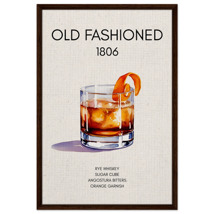 Classic Old Fashioned Cocktail Bar Art Print Dark Brown Wood Frame 60x90 cm 24x36″ Framed Canvas