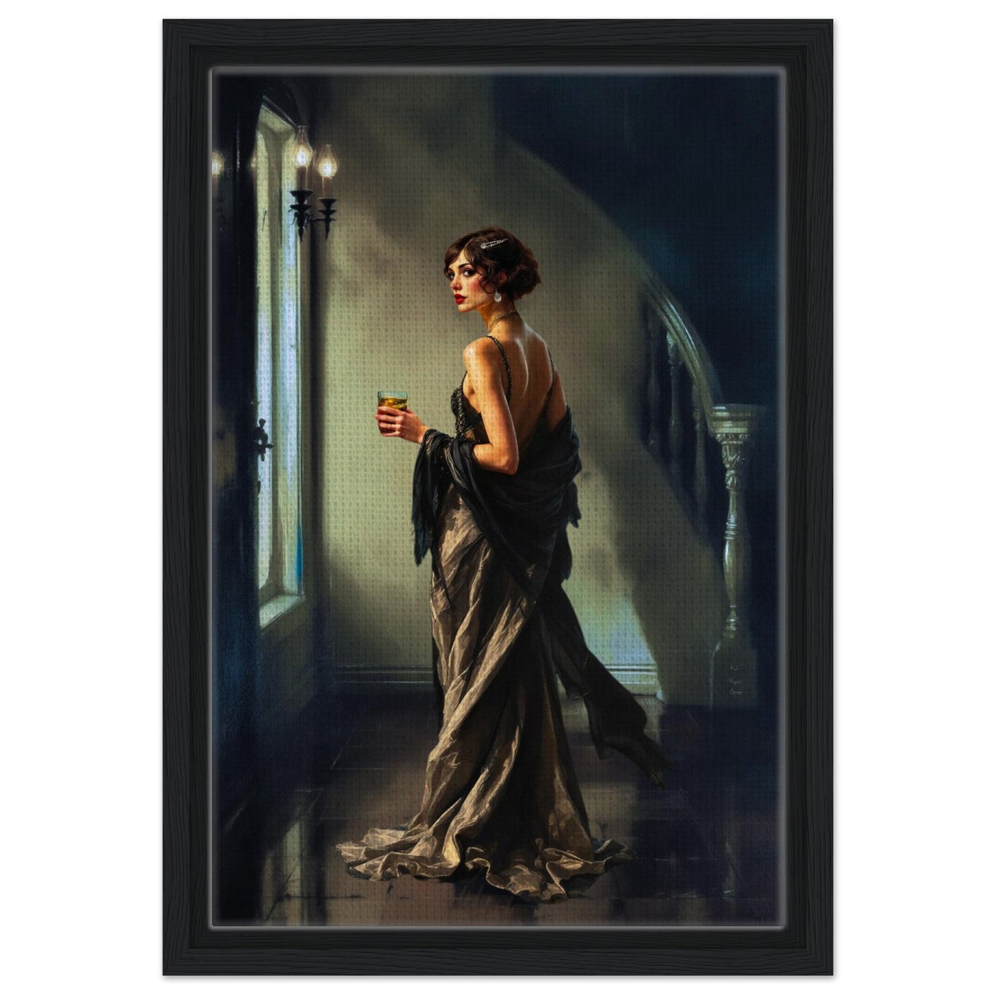 Art Deco Flapper Speakeasy Fine Art Print Black Wood Frame 30x45 cm 12x18″ Framed Canvas