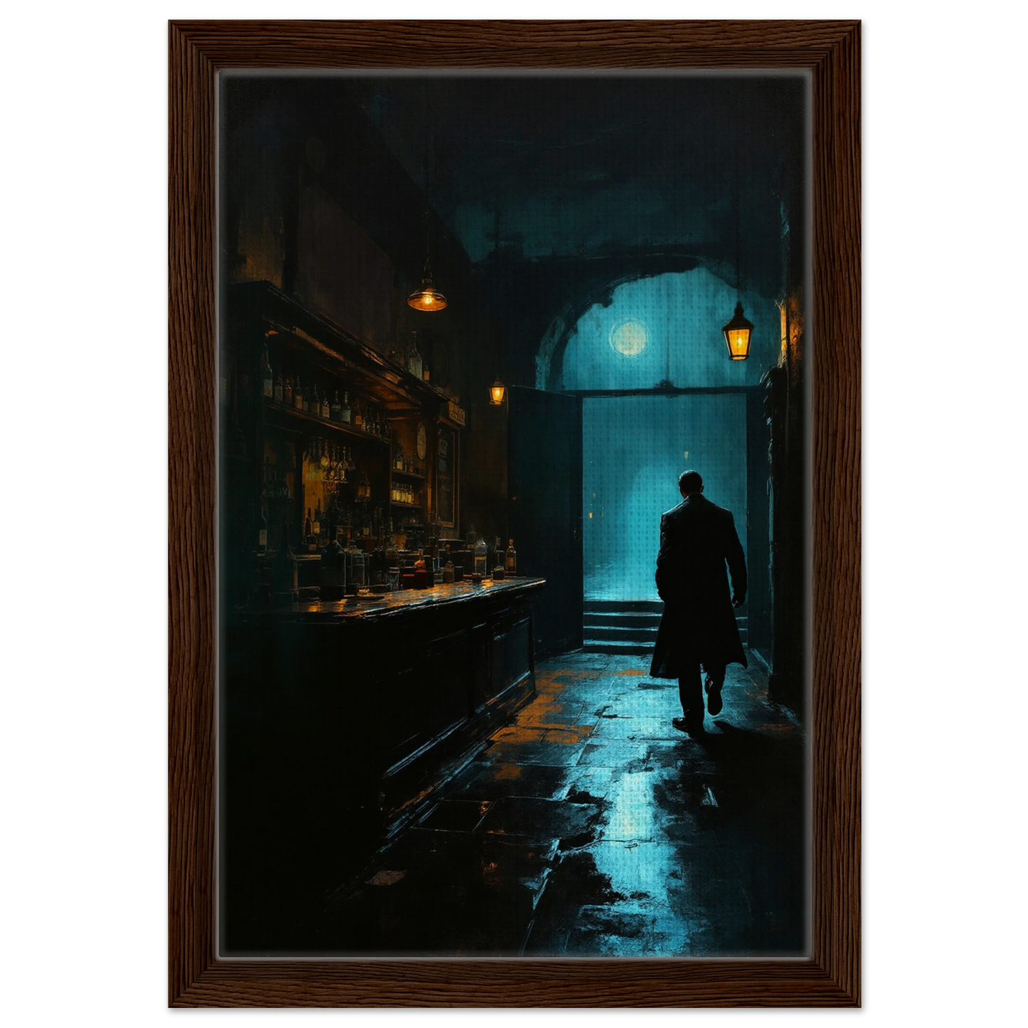 Speakeasy Prohibition Bootleg Bar Art Poster Print 30x45 cm 12x18″ Framed Canvas Dark Brown Wood Frame