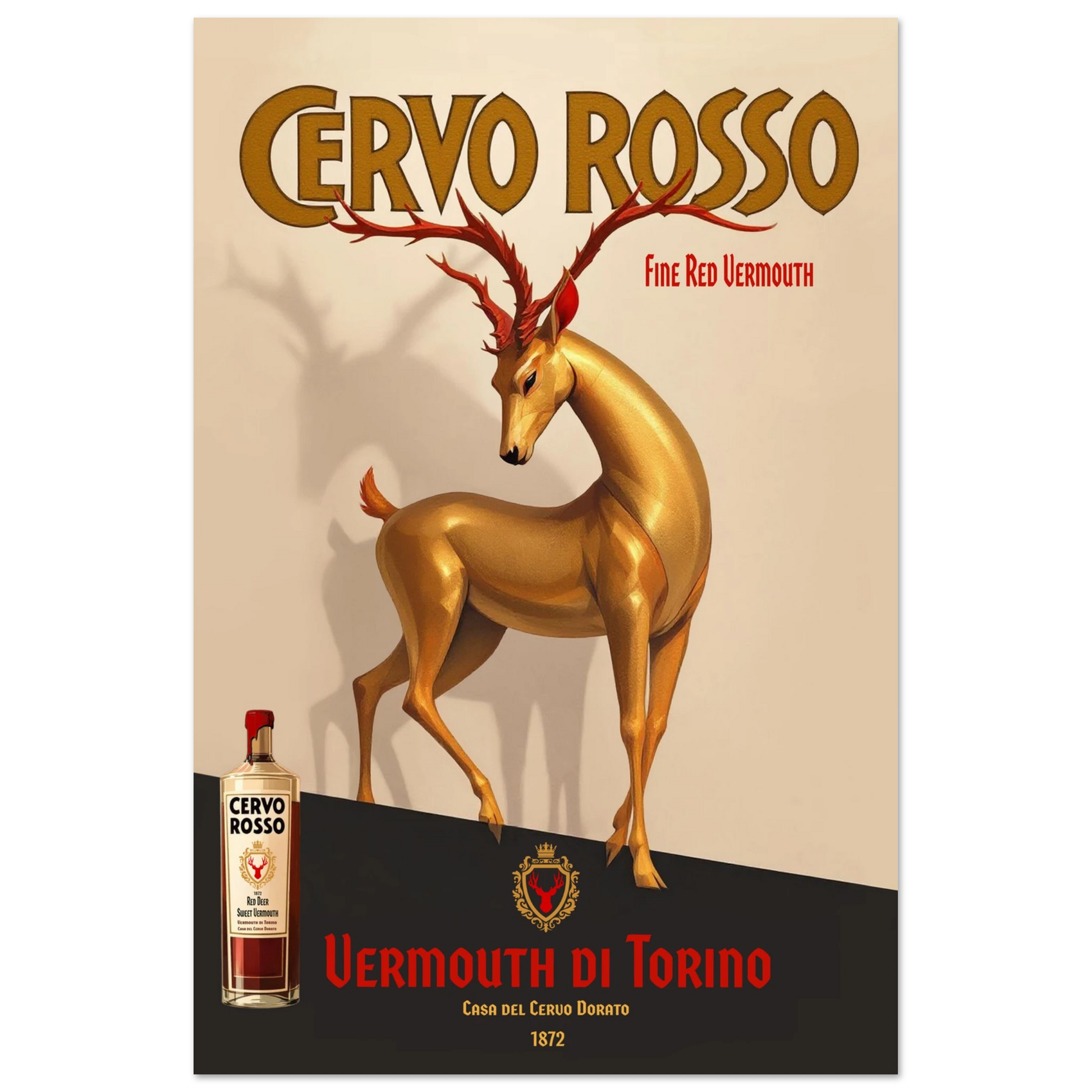 Art Deco Golden Deer Cocktail Bar Poster Print 30x45 cm 12x18″ Classic Matte Paper Poster No Frame