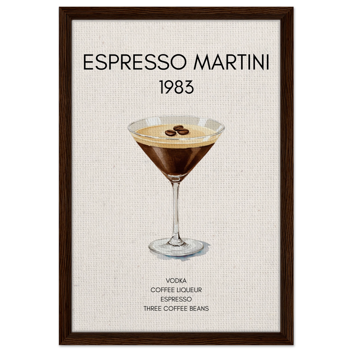 Espresso Martini Cocktail Bar Poster Print Dark Brown Wood Frame 40x60 cm 16x24″ Framed Canvas