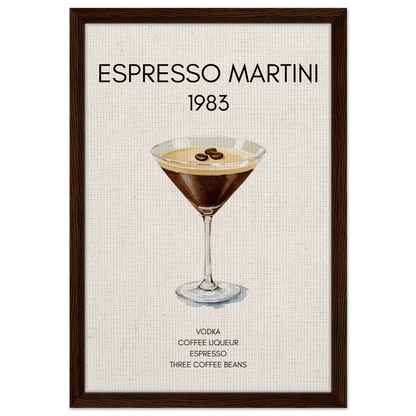 Espresso Martini Cocktail Bar Poster Print Dark Brown Wood Frame 40x60 cm 16x24″ Framed Canvas