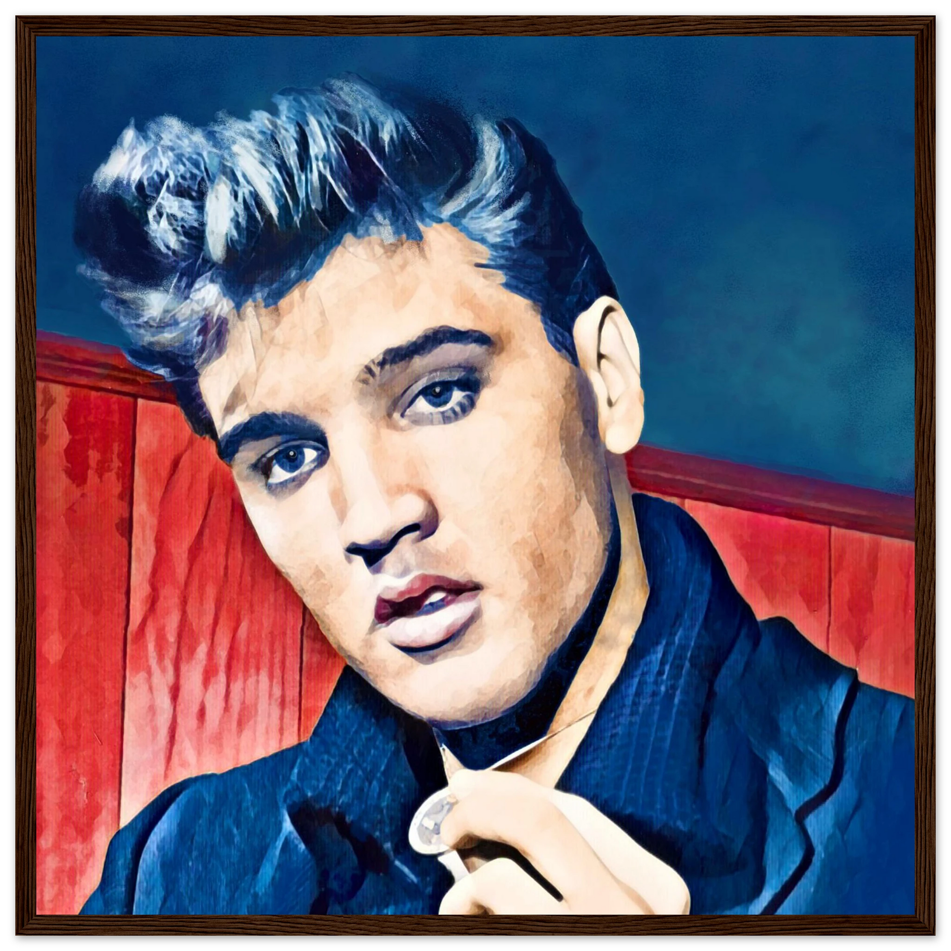 Young Elvis Presley Art Print Dark Brown Wood Frame 50x50 cm 20x20″ Premium Matte Framed Poster