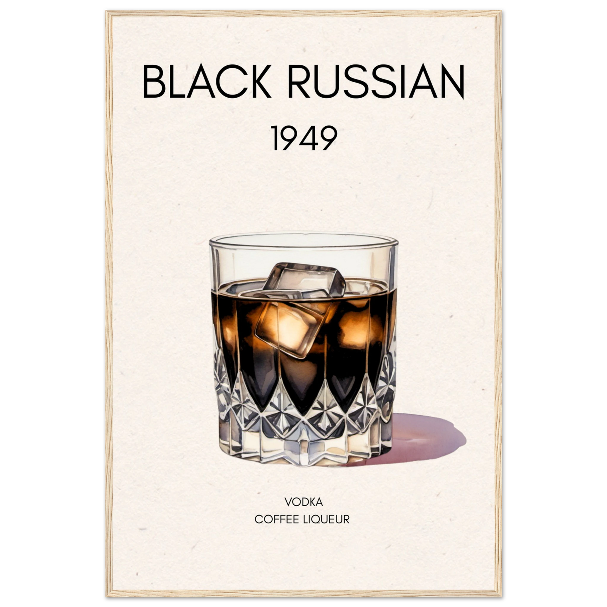 Black Russian Cocktail Bar Art Print Light Wood Frame 60x90 cm 24x36″ Classic Matte Paper Wooden Framed Poster