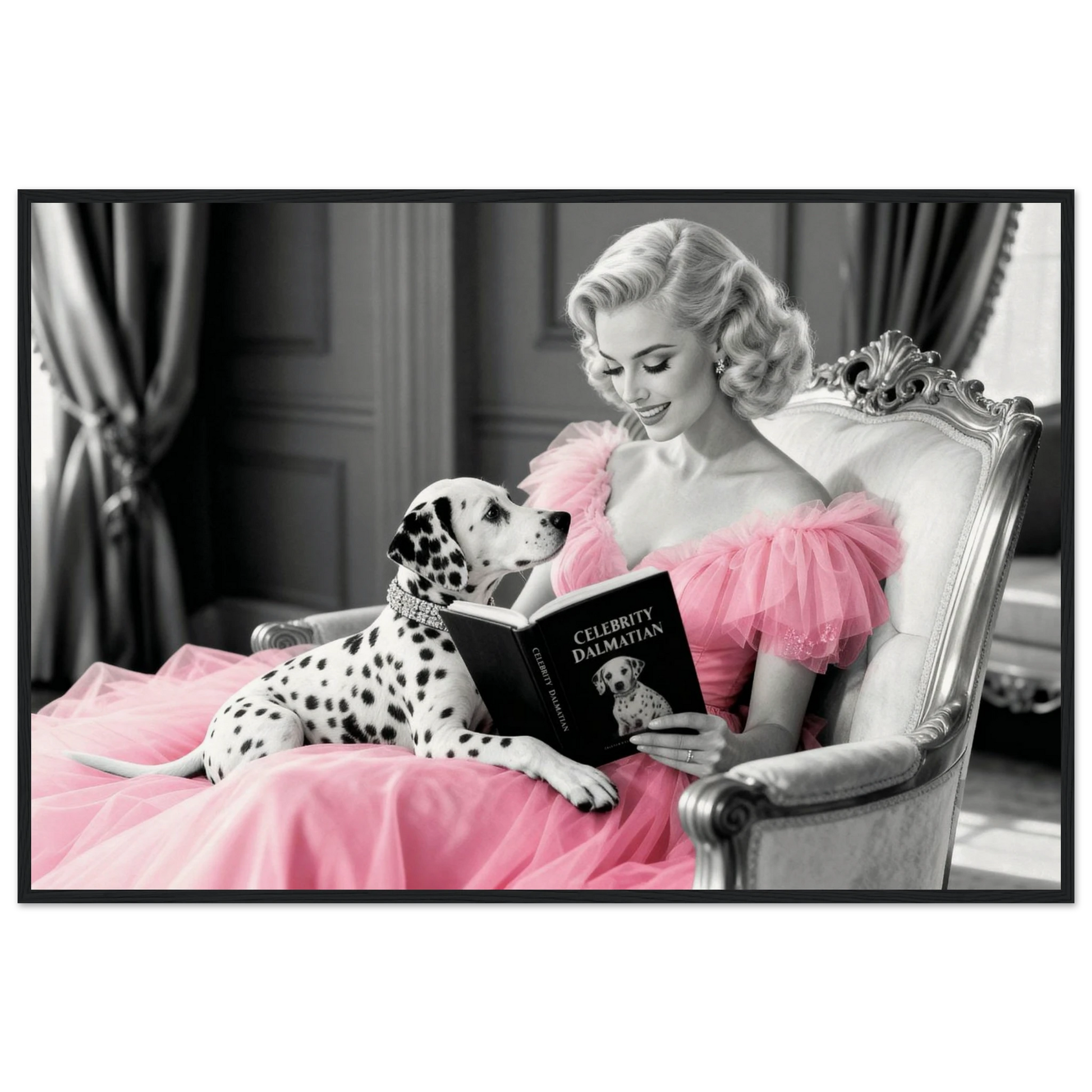 Hollywood Starlet Dalmatian Puppy Art Print 60x90 cm 24x36″ Museum-Quality Matte Framed Poster - Black Wood