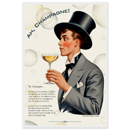 Art Deco Champagne Funny Poem Art Print 60x90 cm 24x36″ Canvas -