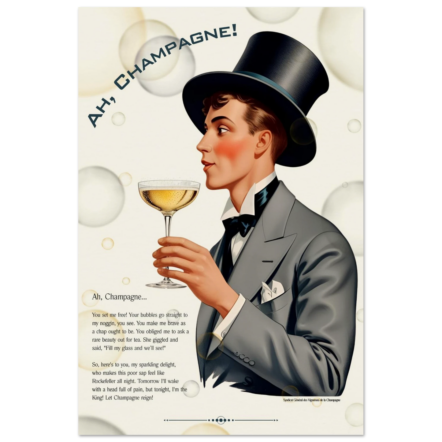 Art Deco Champagne Funny Poem Art Print 60x90 cm 24x36″ Museum-Quality Matte Paper Poster No Frame