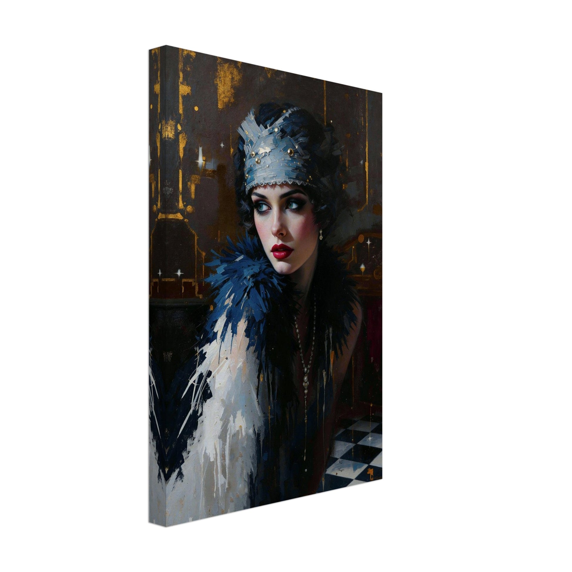 1920s Gatsby Flapper Painting Art Print - Speakeasy Prohibition Wall Decor 16x24″ Museum-Quality Matte Framed Poster - Dark Brown Wood