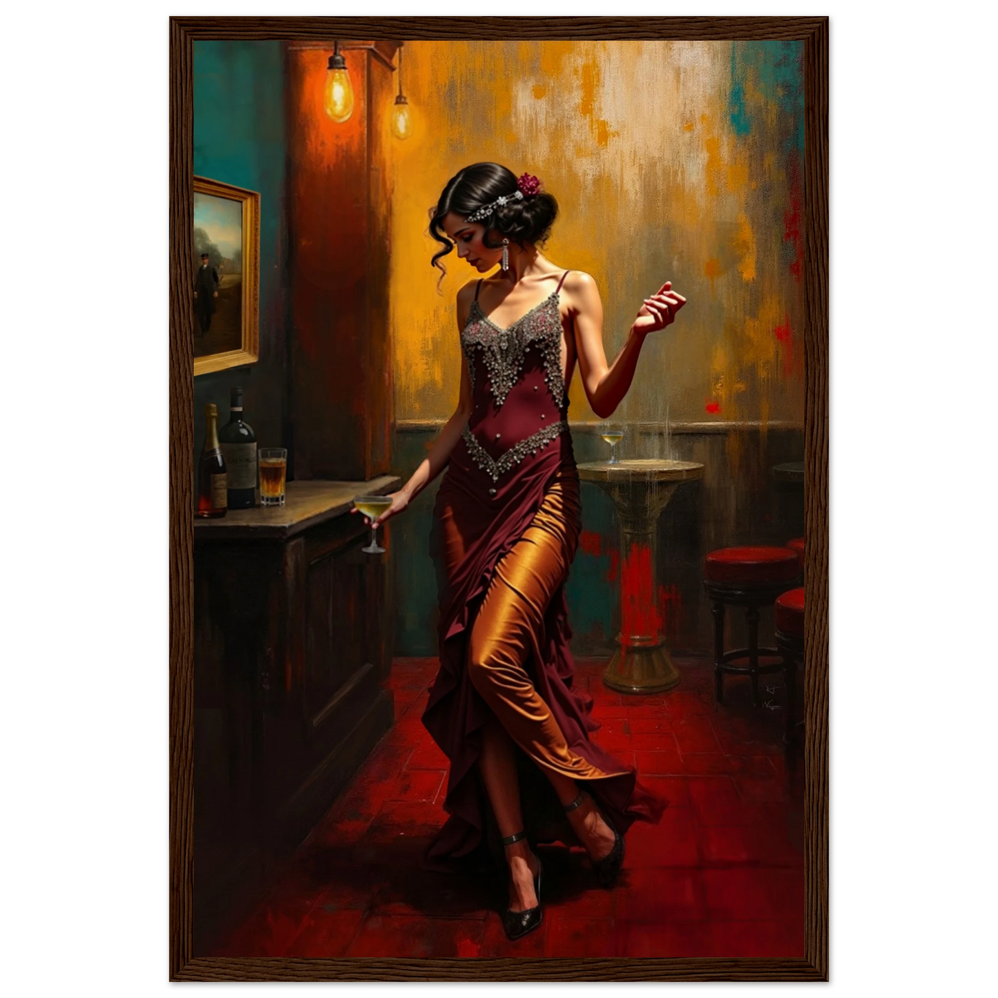 Speakeasy Flapper Art Prohibition Poster Print Dark Brown Wood Frame 30x45 cm 12x18″ Classic Matte Paper Wooden Framed Poster