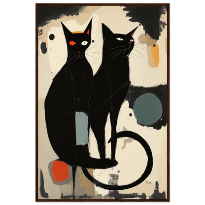 Abstract Crazy Cat Duo Art Print Dark Brown Wood Frame 60x90 cm 24x36″ Classic Matte Paper Wooden Framed Poster