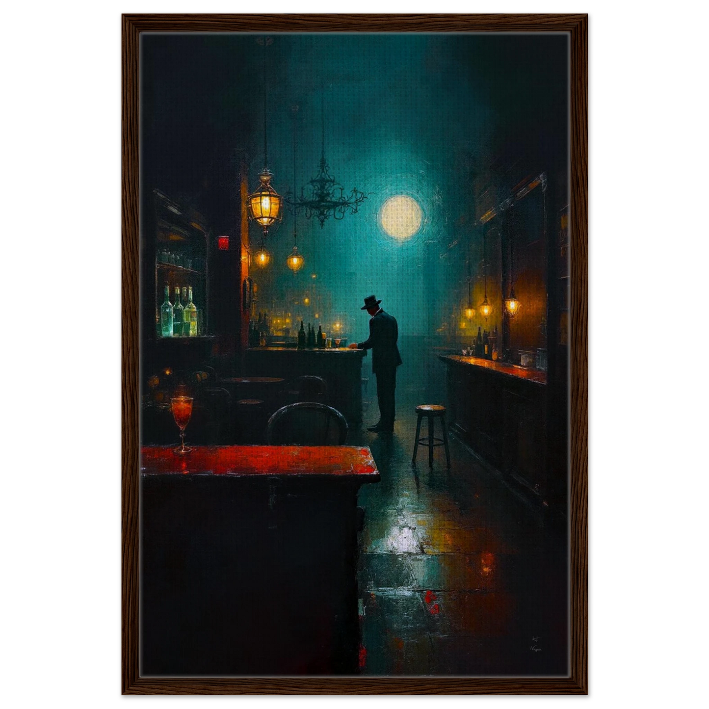 Speakeasy Bootleg Prohibition Bar Art Print Dark Brown Wood Frame 60x90 cm 24x36″ Framed Canvas