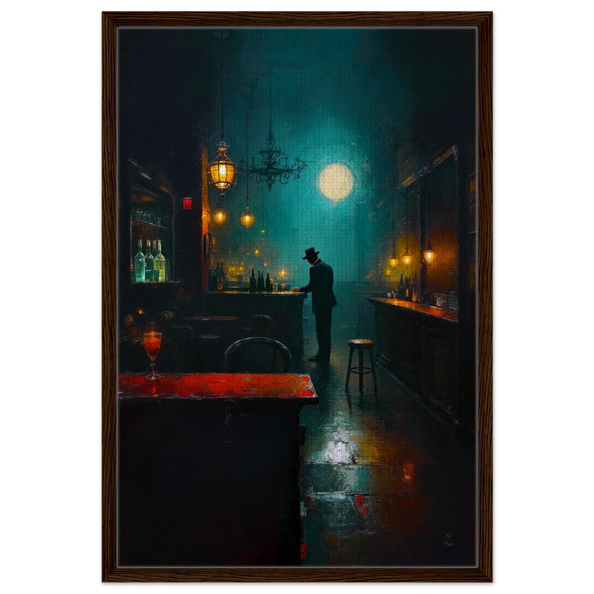Speakeasy Bootleg Prohibition Bar Art Print 60x90 cm 24x36″ Framed Canvas Dark Brown Wood Frame
