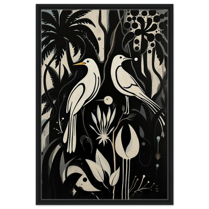 Black & White Minimalist Bird Art Print Black Wood Frame 60x90 cm 24x36″ Framed Canvas