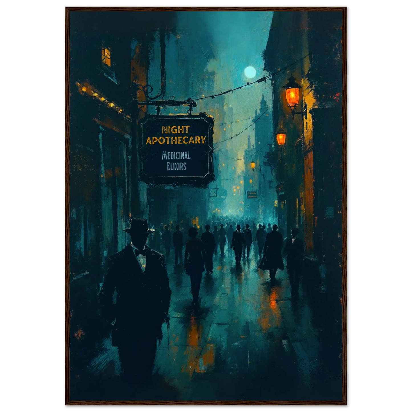 Prohibition Speakeasy Moody Nightlife Art Print Dark Brown Wood Frame 70x100 cm 28x40″ Classic Matte Framed Poster