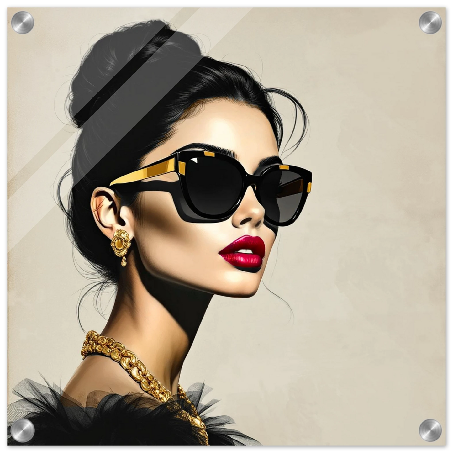 Golden Girl Chic Runway Model Art Print 40x40 cm 16x16″ Sleek Acrylic Print