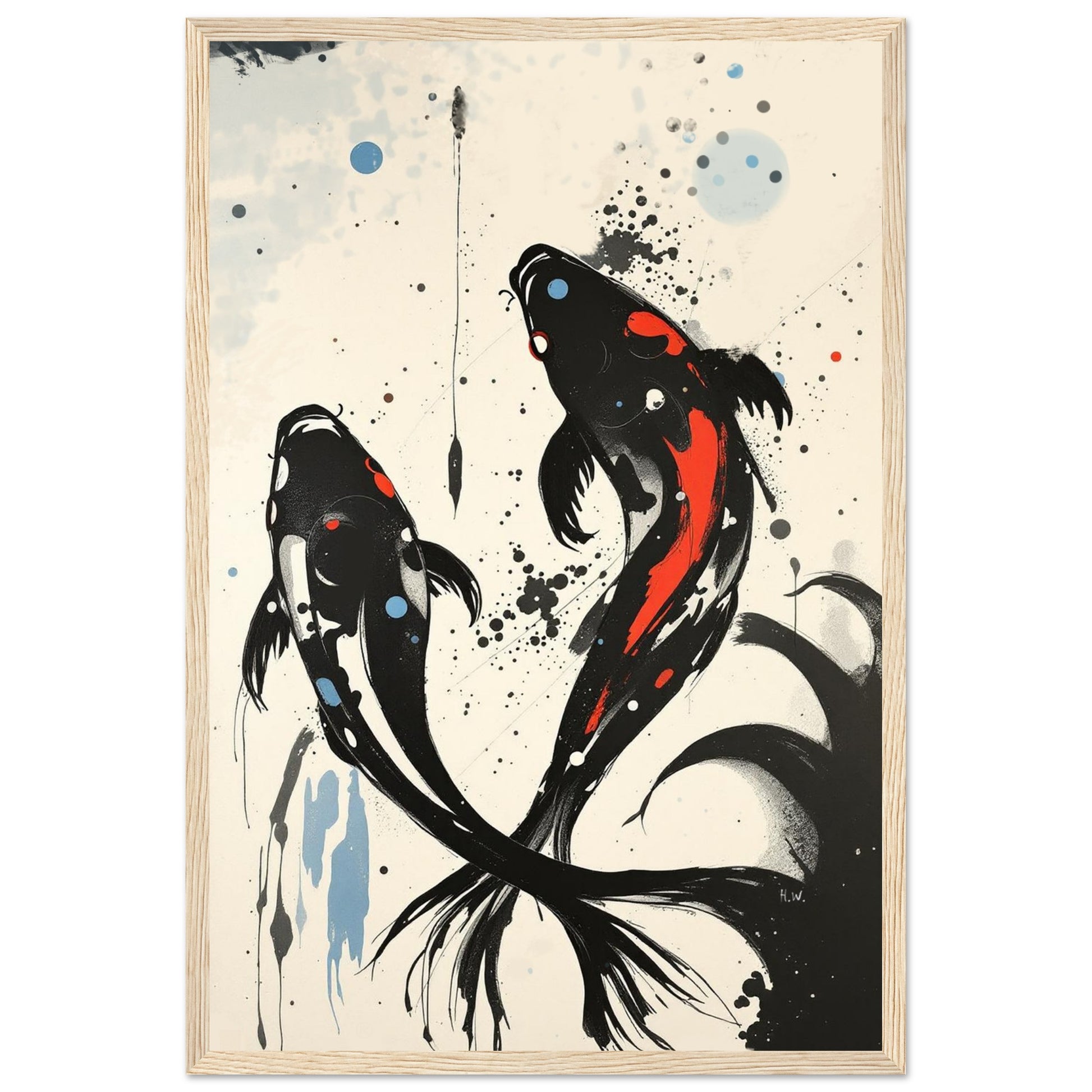 Modern Koi Fish Ocean Art Print 60x90 cm 24x36″ Museum-Quality Matte Framed Poster Black Wood Frame